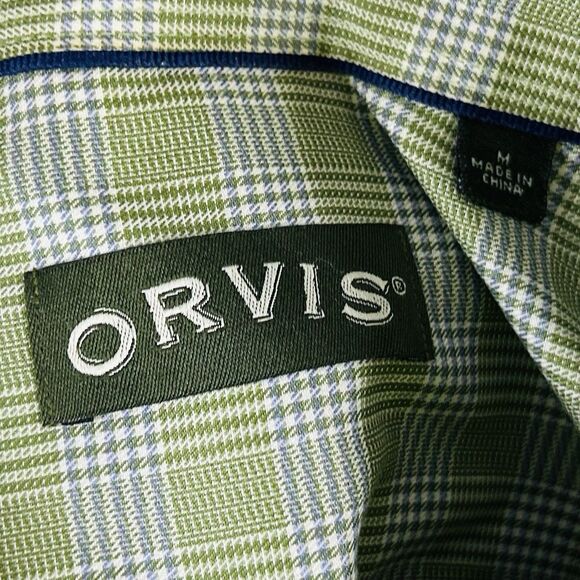 Orvis Medium Button Down Shirt Green White Glen Plaid 100% Cotton Casual - Picture 3 of 5